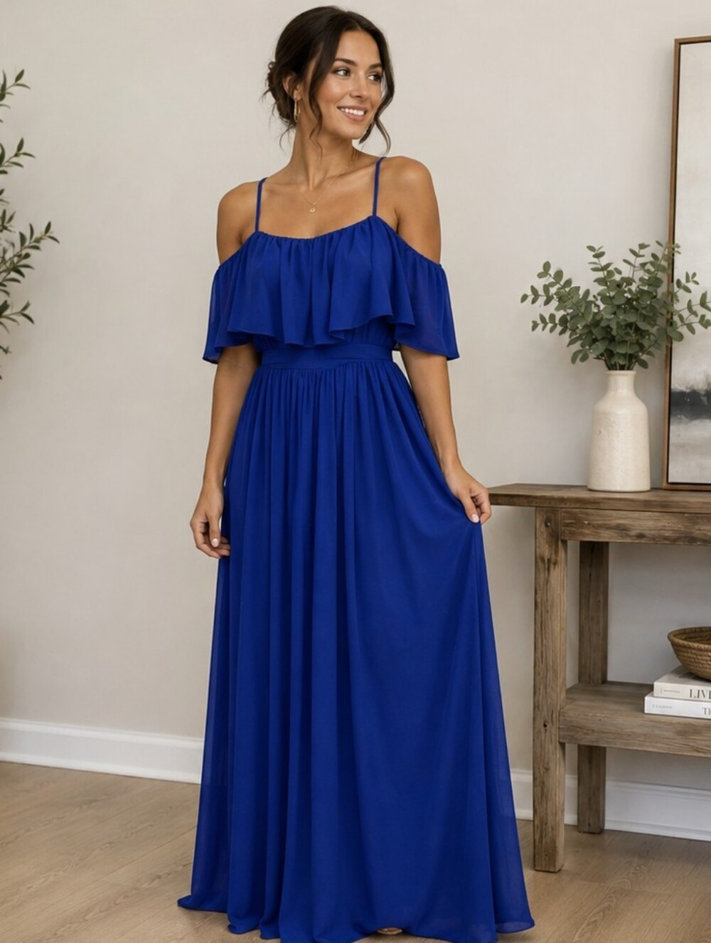 Royal Blue Off-Shoulder Maxi Gown | Flowy Formal Dress